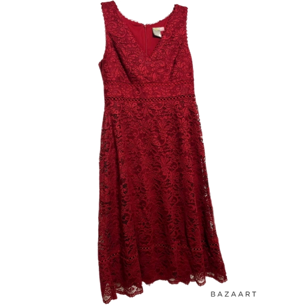 Taylor crimson lace sleeveless midi dress - Size 8
